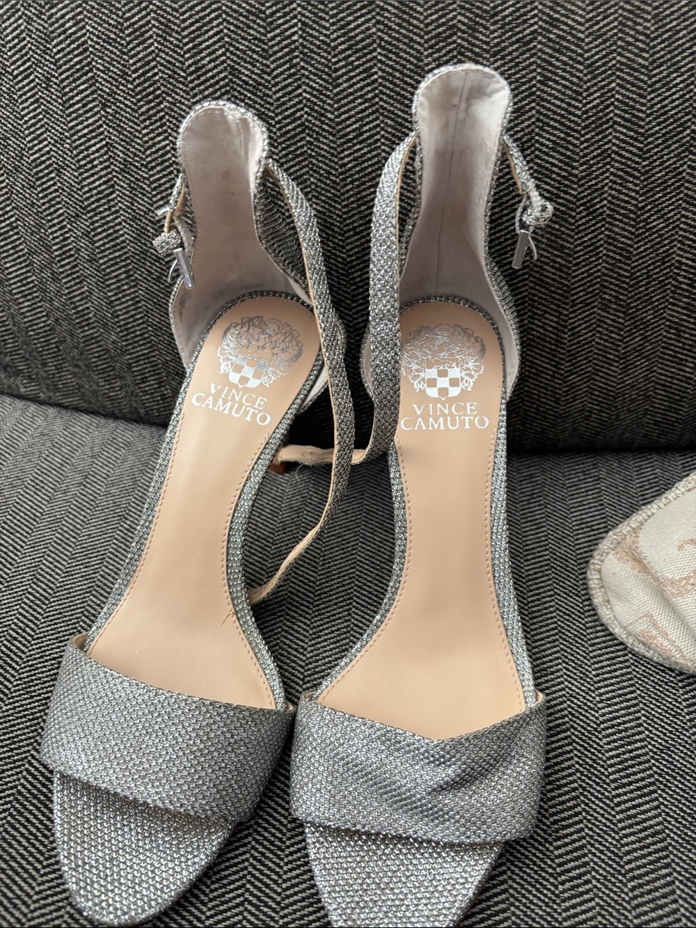 Vince Camuto Silver Glitter Slingback Heels